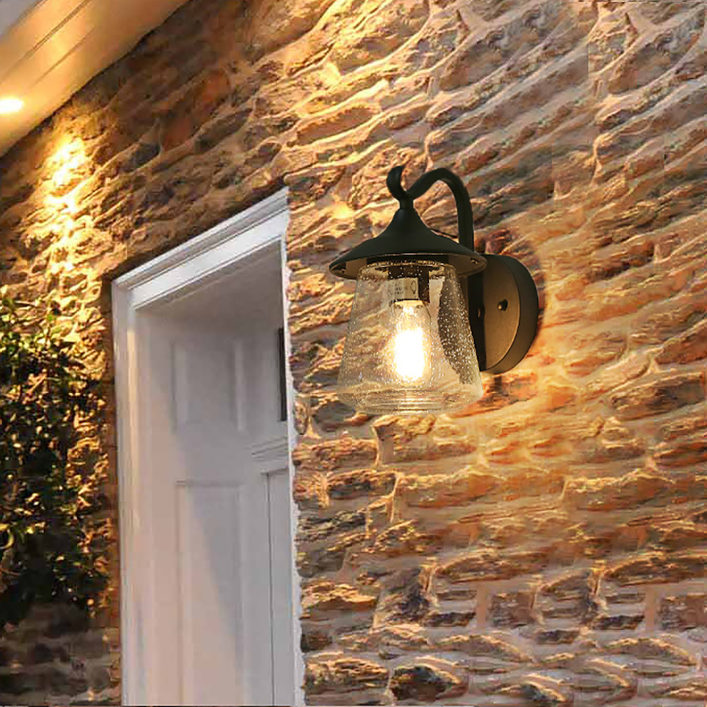 LNC 1 Light Traditional Matte Black Bell Seeded Glass Outdoor Wall Lights   Transitional   Outdoor Wall Lights And Sconces   by LNC  Houzz