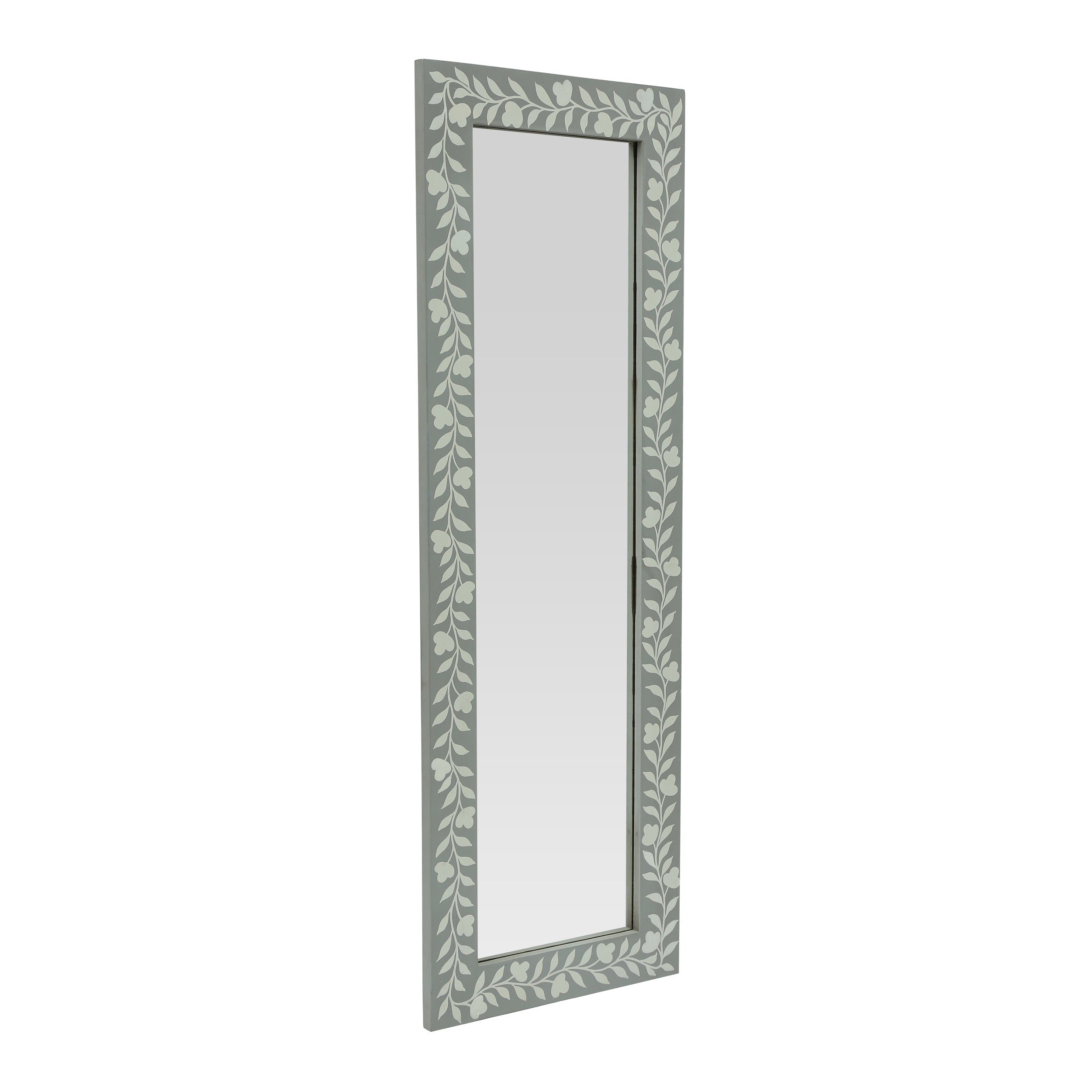 Woodworth Boho Handcrafted Painted Full Length Standing Mirror, Gray and White