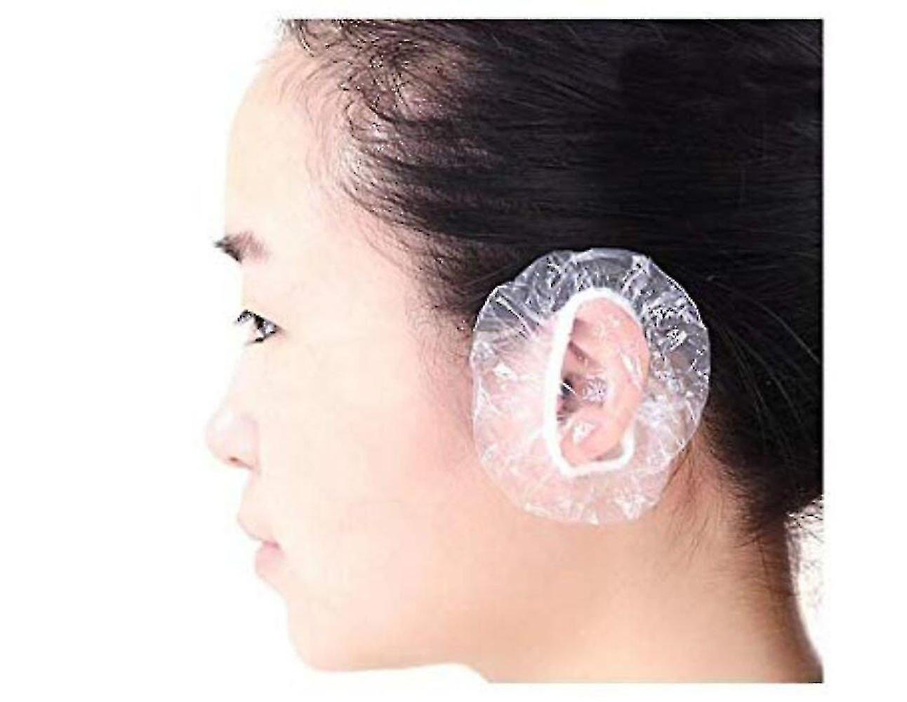 100pcs Disposable Waterproof Transparent Ear Cover Plastic Ear Protector Earmuffs