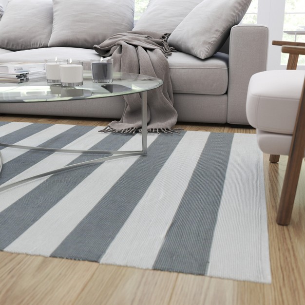 Merrick Lane 5 x27 X 7 x27 Handwoven Indoor outdoor Cabana Style Striped Area Rug In Grey