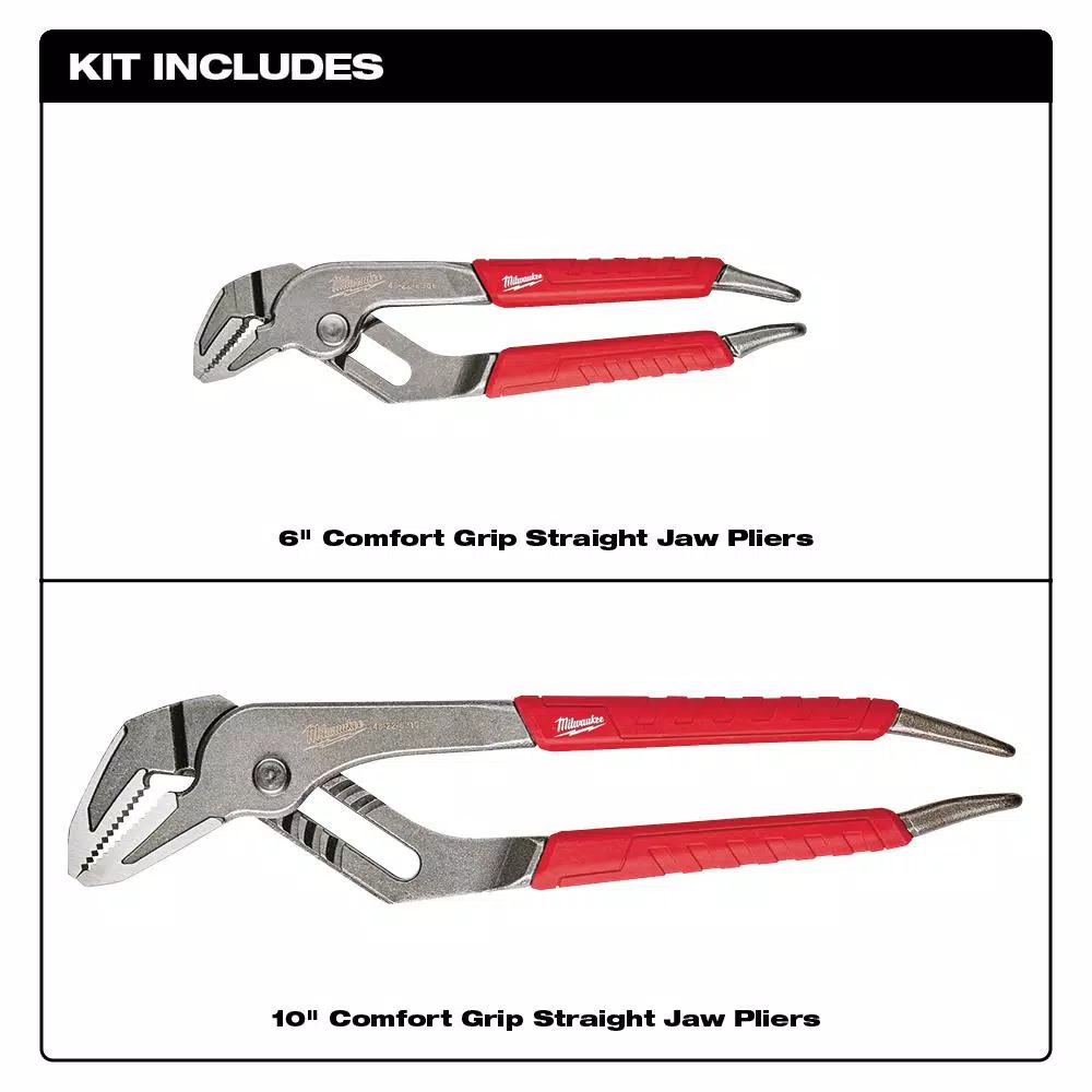 Milwaukee 6 in. and 10 in. Straight-Jaw Pliers Set (2-Piece) and#8211; XDC Depot