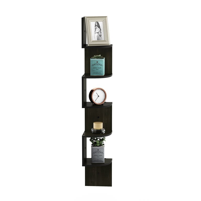 Furinno FR16122EX 5 Tier Wall Mount Floating Radial Corner Shelf& Espresso