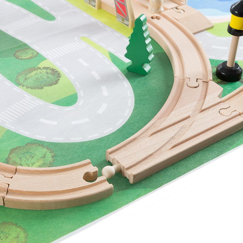 Hey! Play! Wooden Train Set with Play Mat