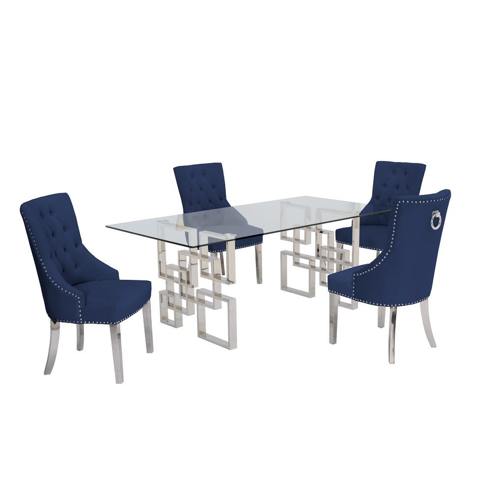 Best Quality Furniture 5 Piece Dining Set with Tufted Buttons and Nailhead Trim