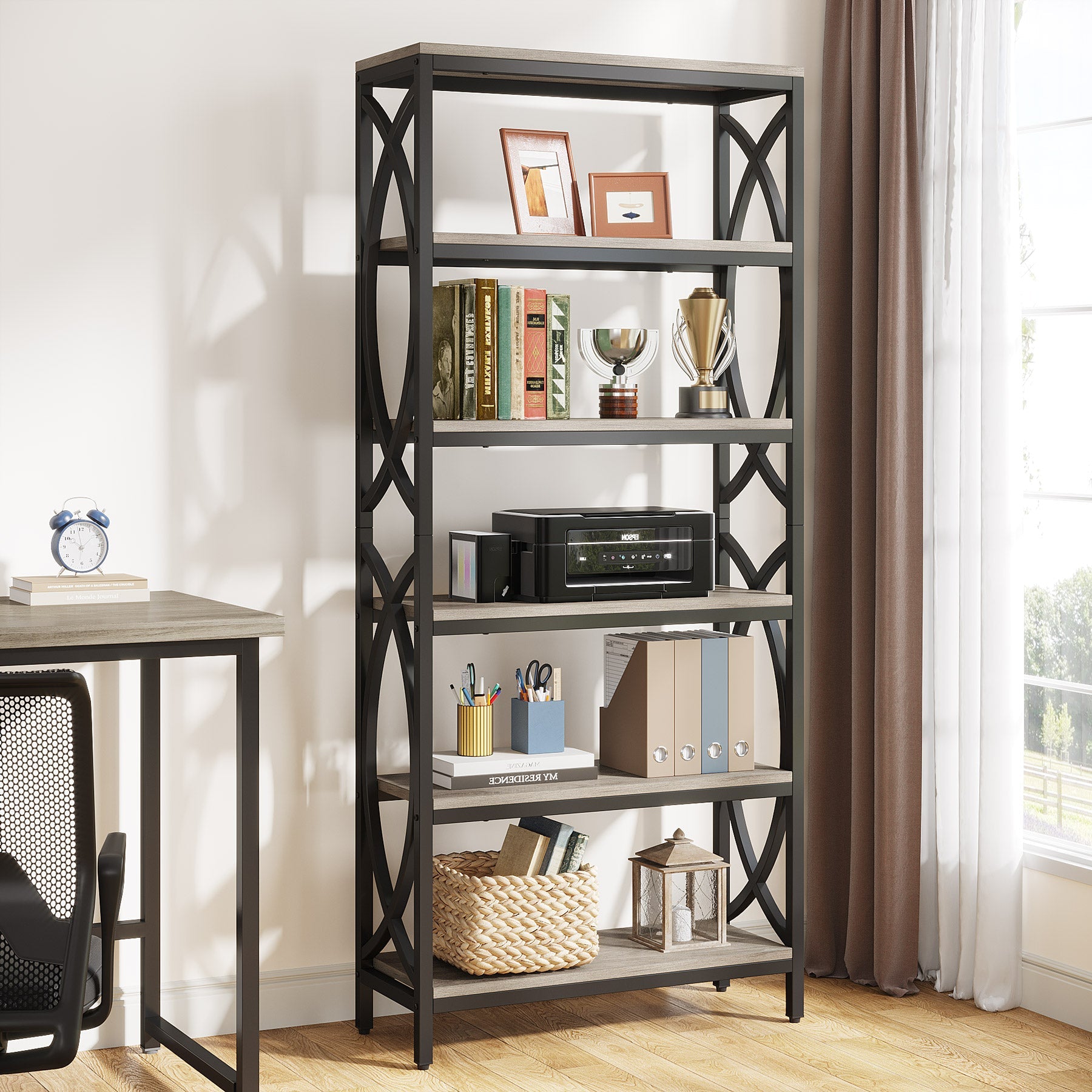 6-Tier Bookshelf, 70.8 Tall Bookcase Open Storage Shelf with Metal Frame