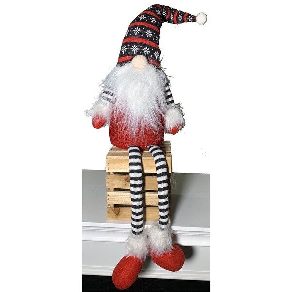 AandB Home Sitting Gnome Figurine with Fair Isle Knit Hat