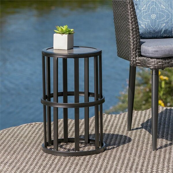 Outdoor 11Inch Ceramic Tile Side Table，Black