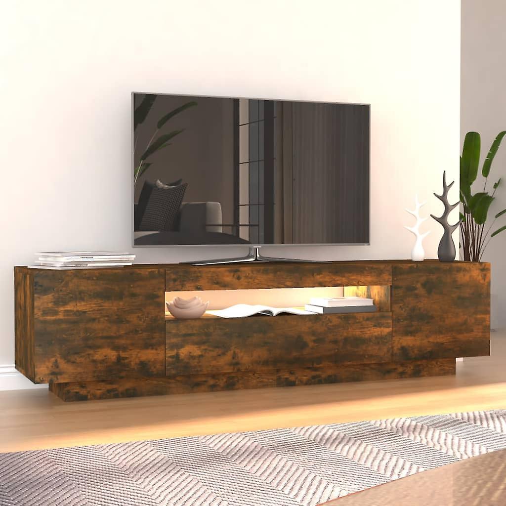 Tv Cabinet With Led Lights Smoked Oak 160x35x40 Cm