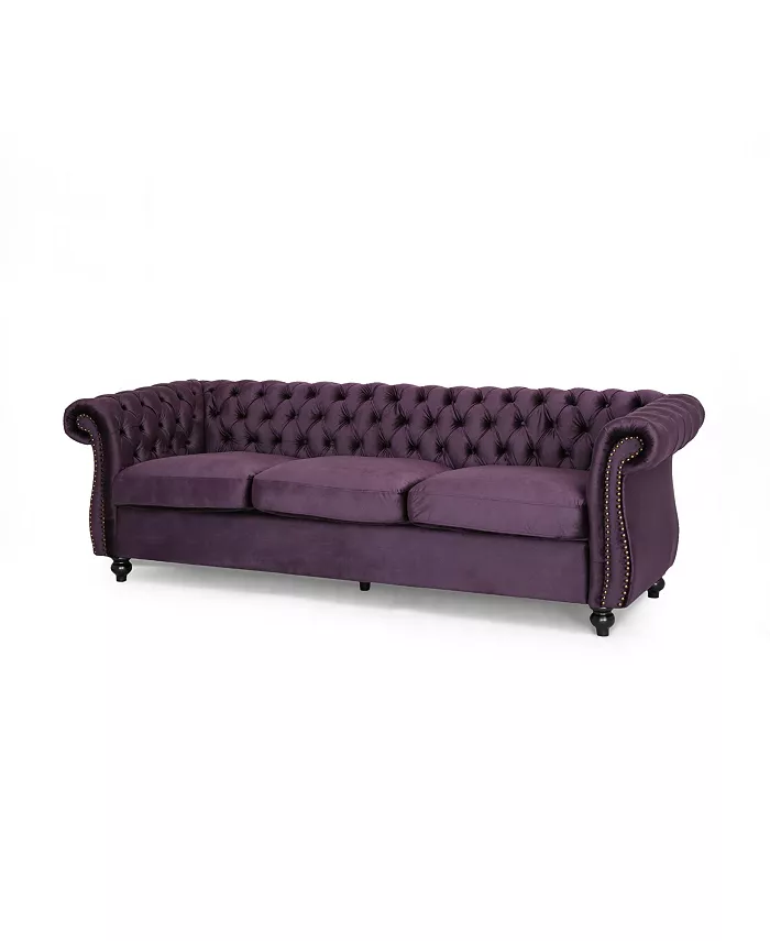 Noble House Somerville Chesterfield Tufted Jewel Toned Sofa with Scroll Arms