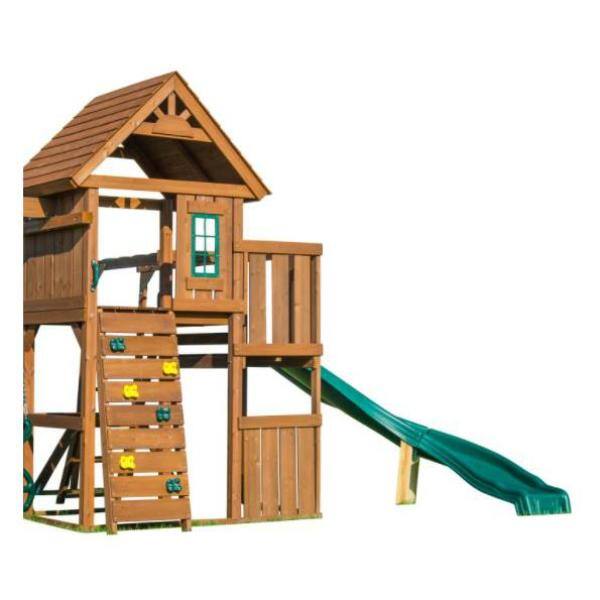 Swing-N-Slide Playsets Cedarbrook Deluxe Complete Wooden Outdoor Playset with Slide Rock Wall Swings and Backyard Swing Set Accessories PB 8030