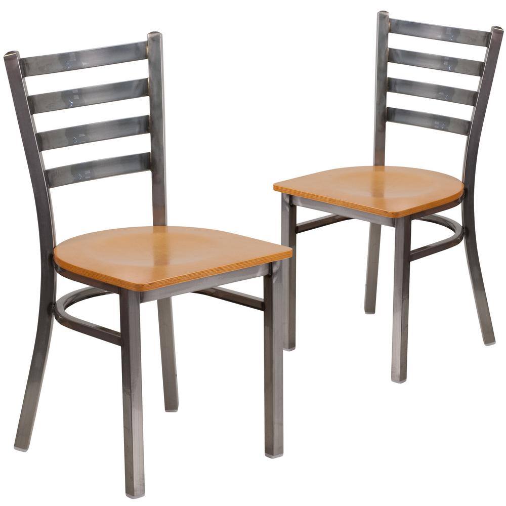 Carnegy Avenue Natural Wood SeatClear Coated Metal Frame Restaurant Chairs (Set of 2) CGA-XU-167414-NA-HD