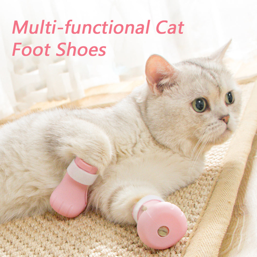 Tickas 4Pcs/Set Cat Shoes Anti-Scratch Shoes for Cats Adjustable Cat Claw Covers for Bathing Shaving Checking Treatments