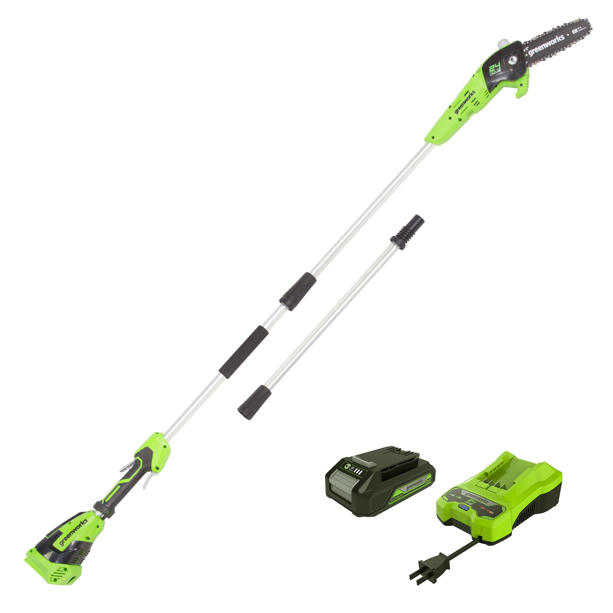 24V 8-Inch Pole Saw， Battery，  Charger | Greenworks Tools