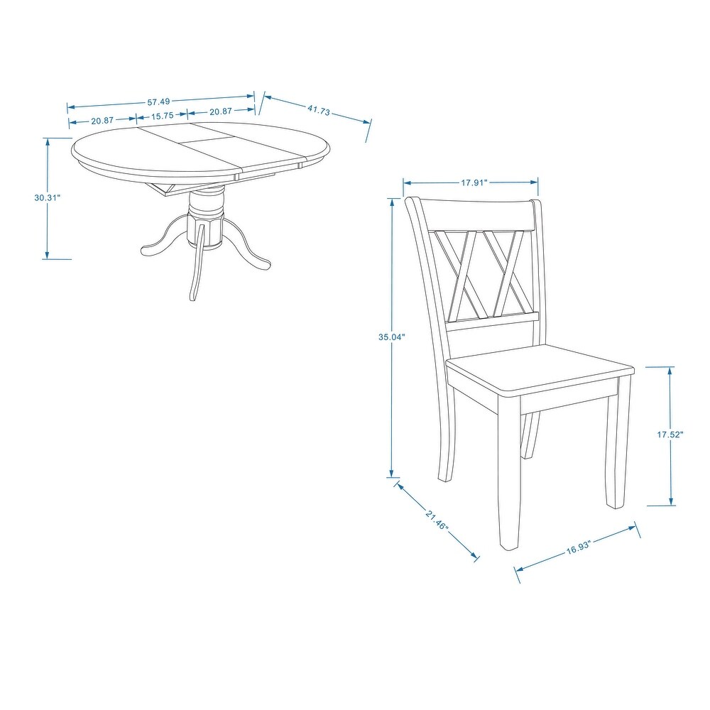 5 Piece Dining Set  Oval Butterfly Leaf Table and Double X Back Chairs