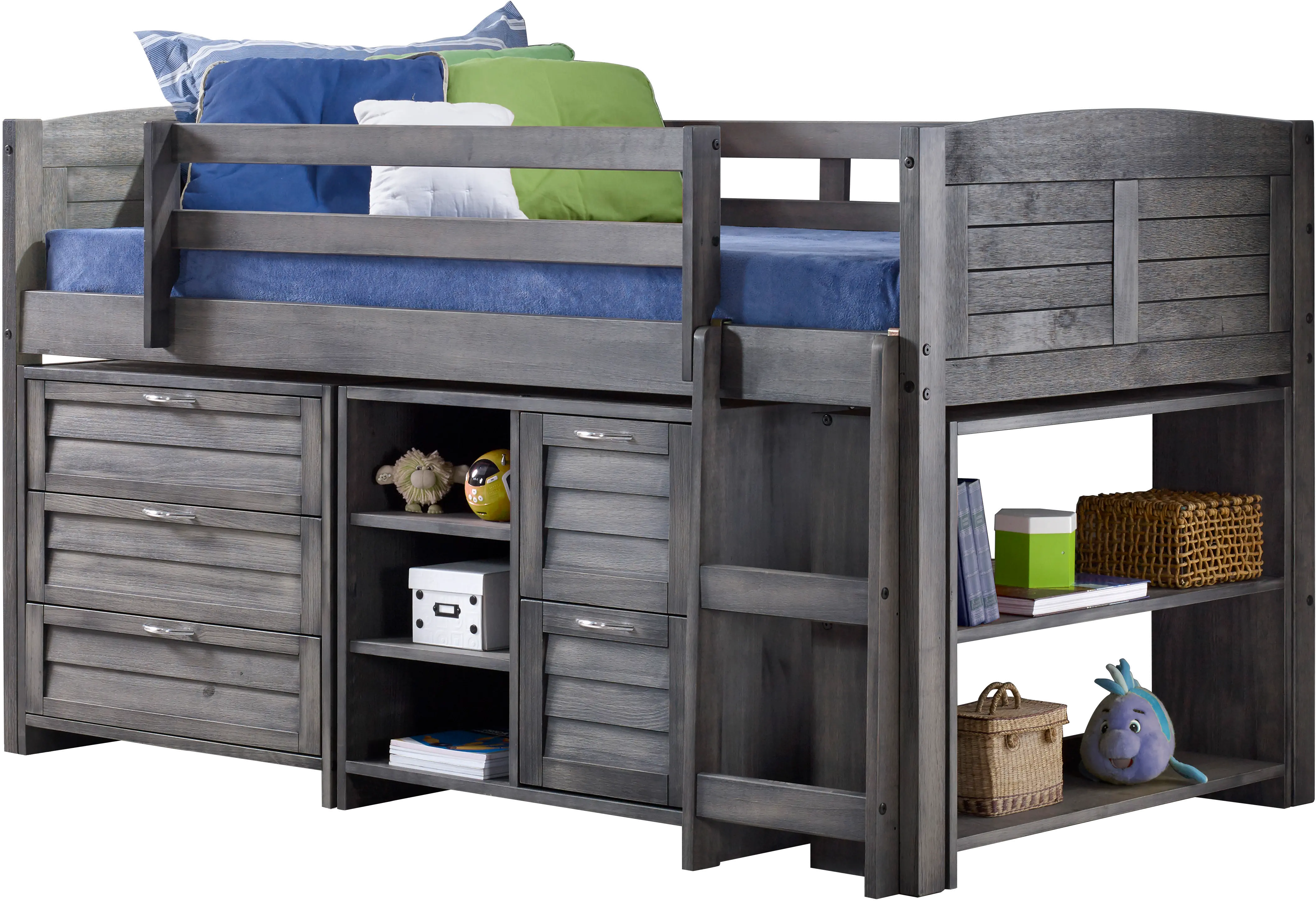 Louver Antique Gray Low Loft Bed Style A