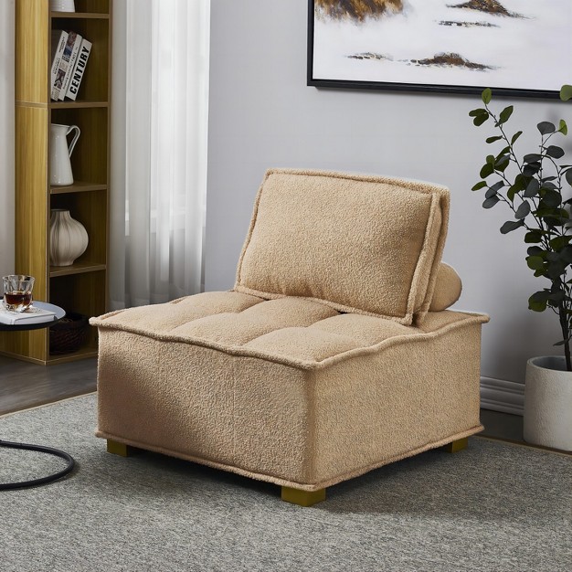 Cecily 31 50 quot w Square Oversized corner Faux Shearling Teddy Upholstered Seating Lounge Chair lazy Sofa With Removable Pillow maison Boucle