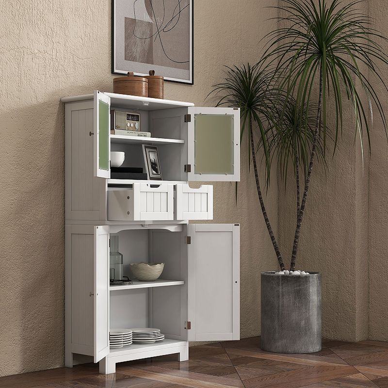 6-Tier Freestanding Bathroom Cabinet with 2 Open Compartments and Adjustable Shelves