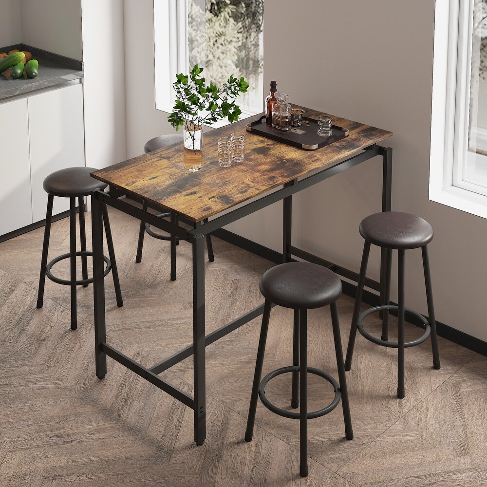 5 Piece Kitchen Counter Height Table Set  Bar Table with 4 Stools