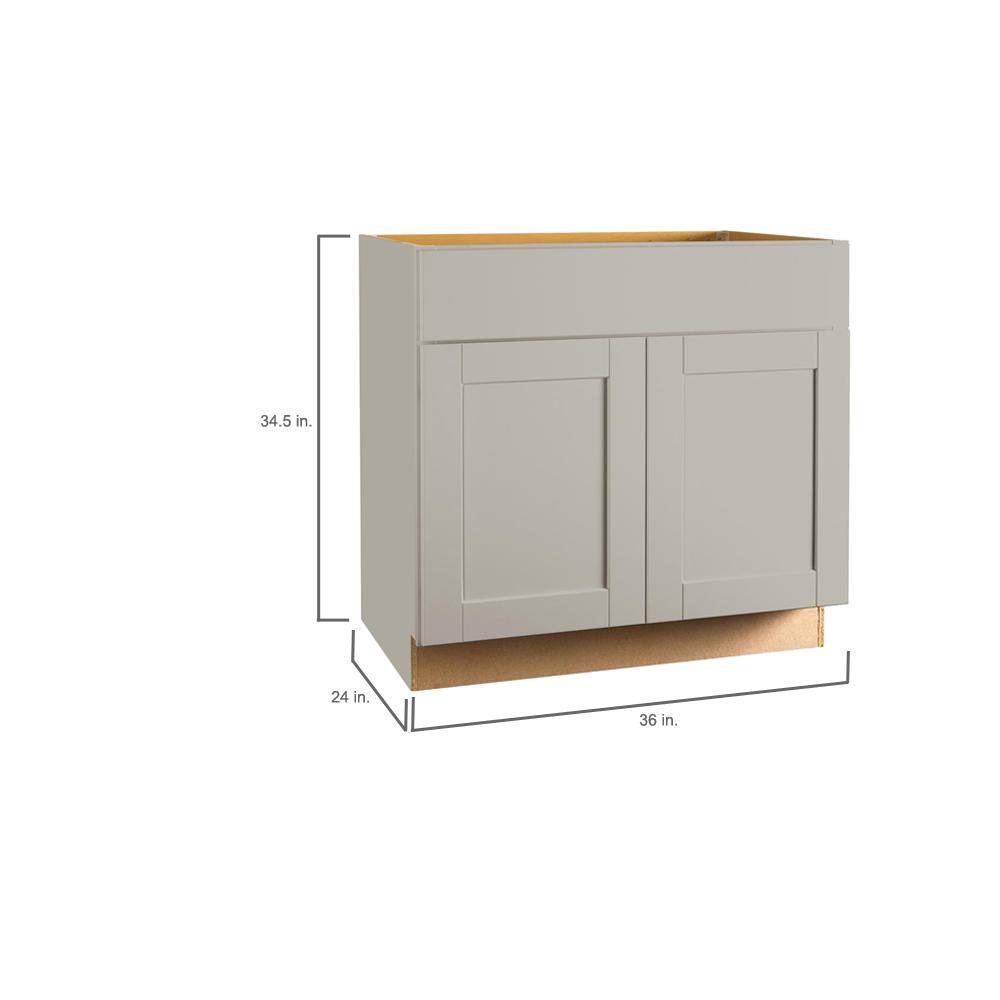 Hampton Bay Shaker 36 in. W x 24 in. D x 34.5 in. H Assembled Sink Base Kitchen Cabinet in Dove Gray KSB36-SDV