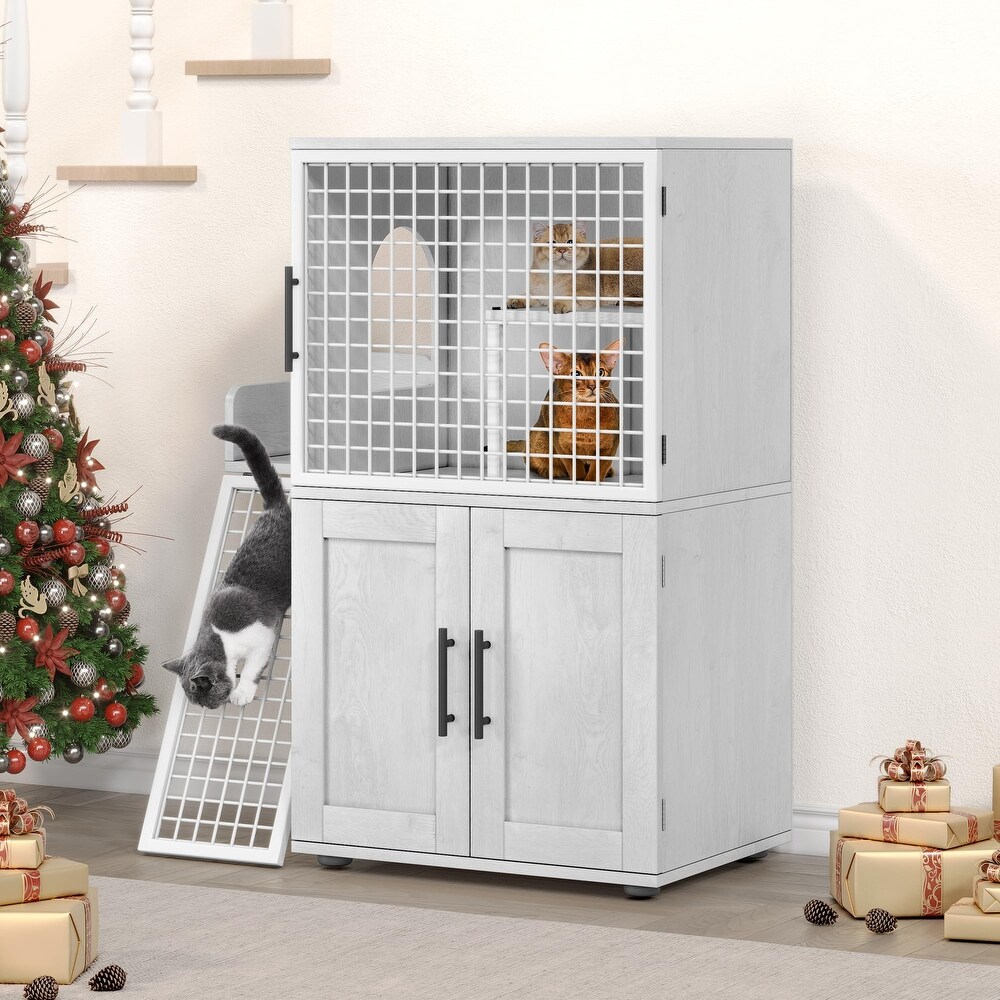 Modern Double Layer Cat Litter Box Enclosure  Hidden Cat Litter Box