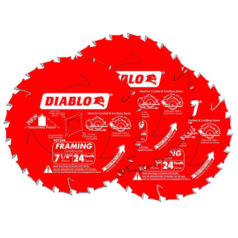 DIABLO Tracking Point 7-14 in. x 24-Tooth Framing Circular Saw Blade (3-Pack) D0724R3