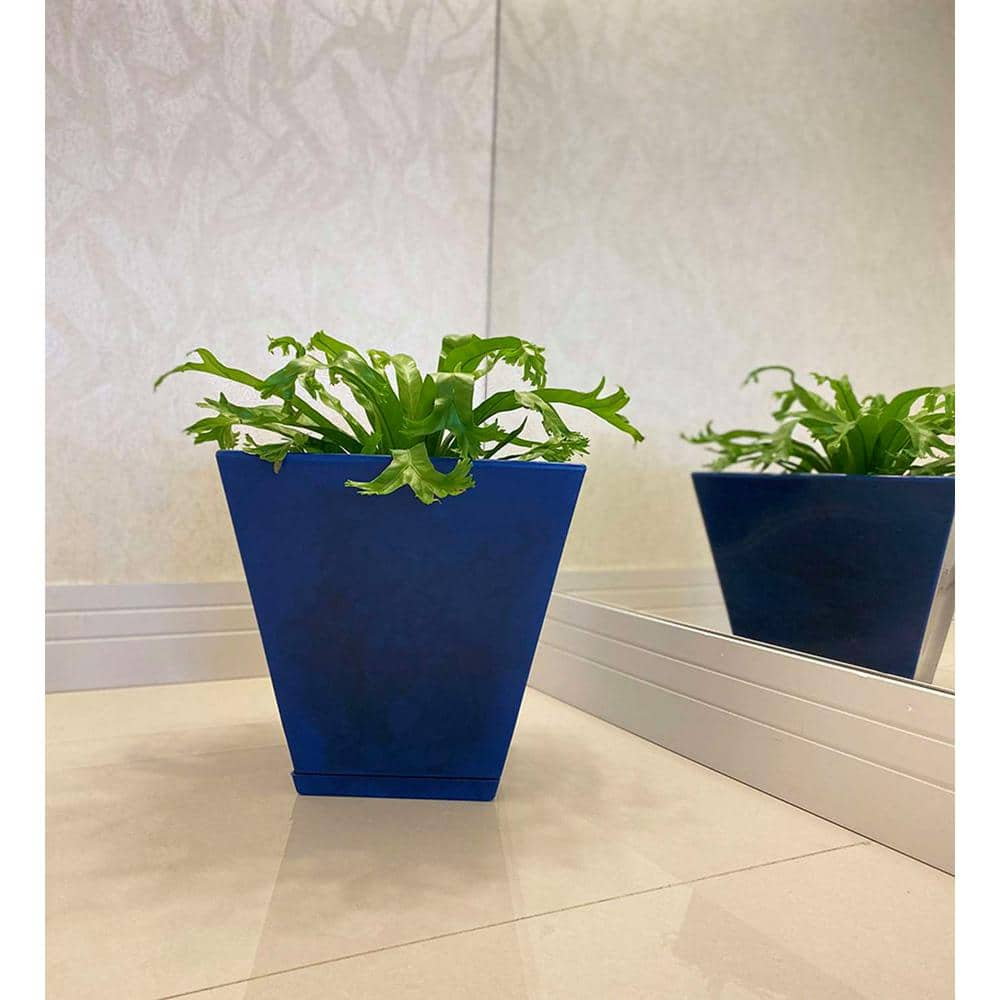 FLORIDIS Zurique Small Blue Marble Effect Plastic Resin Indoor and Outdoor Planter Bowl 10.16.0469