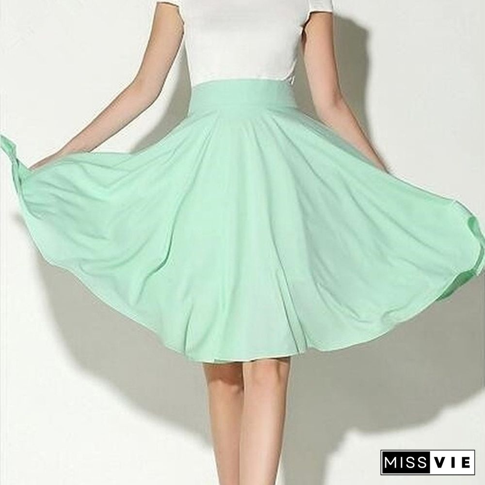 Summer Casual A-Line High Waist Skirt Vintage Pleated Skirt