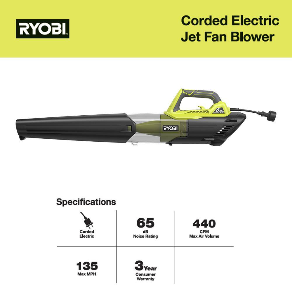 RYOBI 135 MPH 440 CFM 8 Amp Corded Electric Jet Fan Blower RY421021