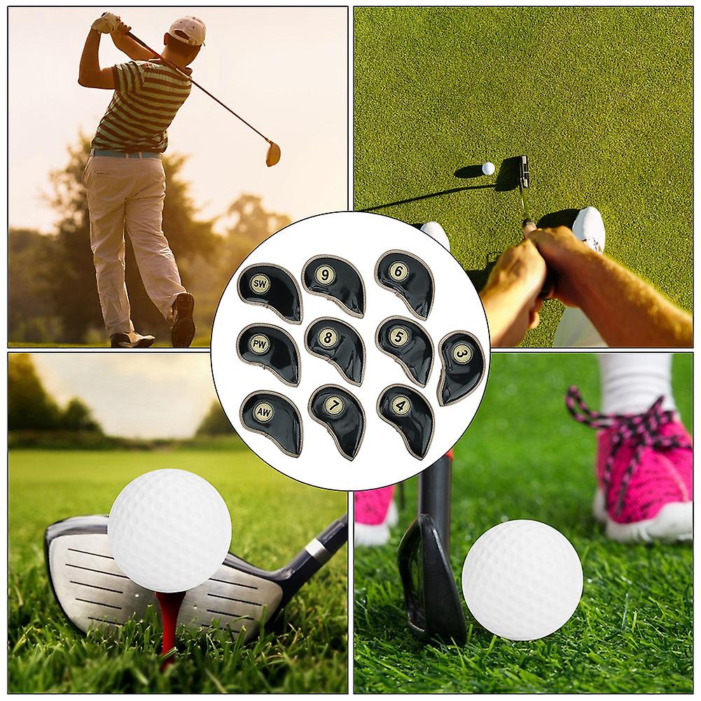 10pcs/set High Quality Pu Golf Iron Head Cover Headcover Club Protector Protective Caseblack