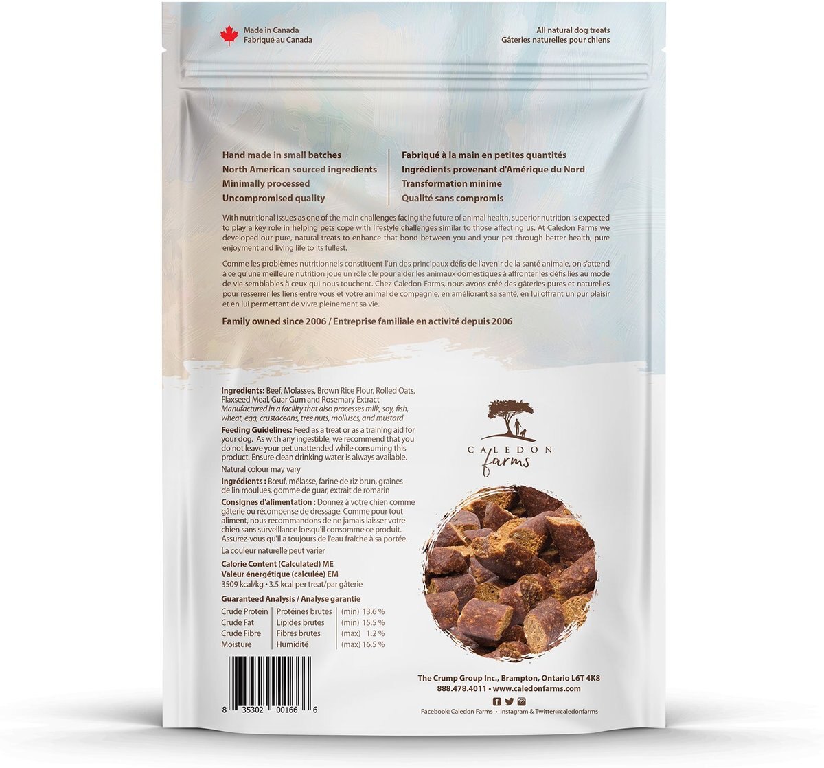 Caledon Farms Mini Trainers Semi-Moist Beef Dog Treats， 220-gm bag