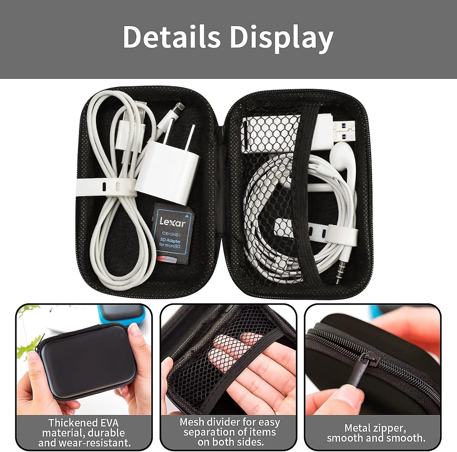 Black Earbuds Case，portable Mini Headphone Storage Bags，small Eva Hard Protective Organizer Case For Headset，sd Card，camera Chips，usb Charging Cable