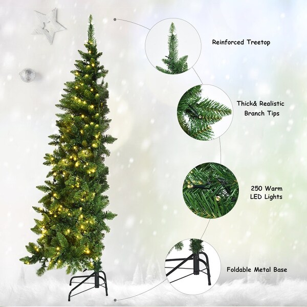 Gymax 5ft LED Prelit Half Christmas Tree PVC Artificial Tree w/ 8