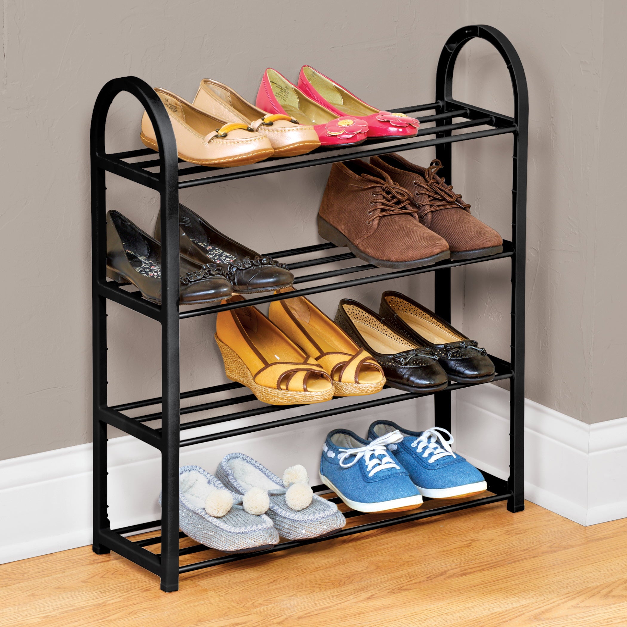 Black 4-Tier Metal Shoe Rack is Perfect Inside a Closet or in an Entryway to Control Clutter - Holds 12 Pairs