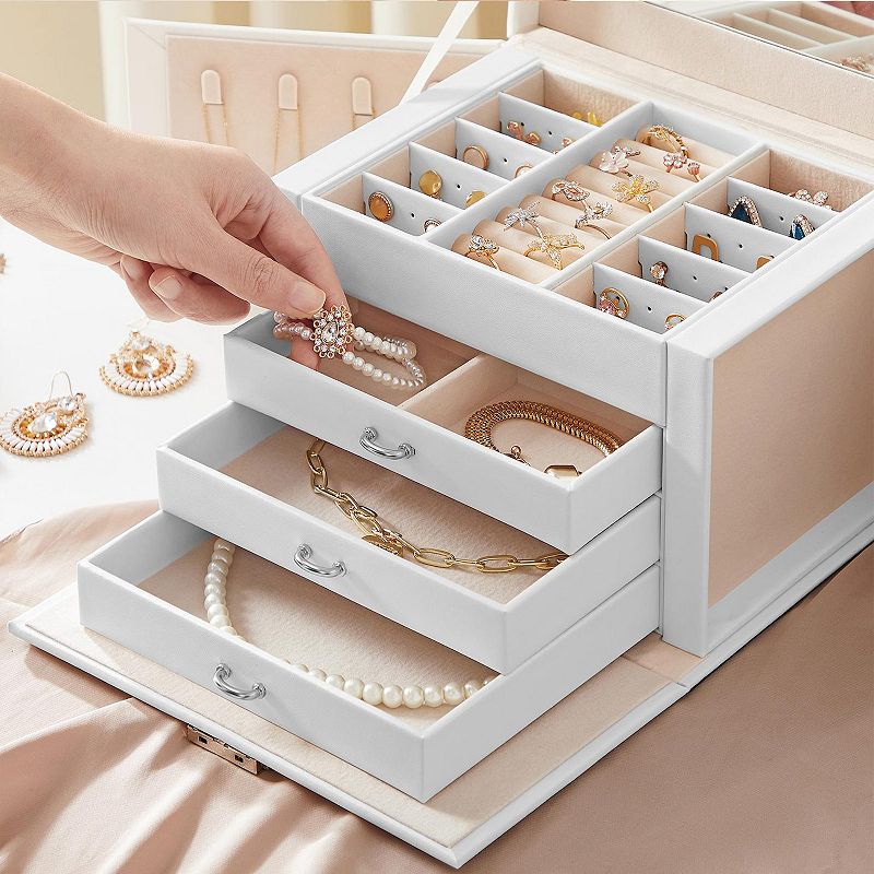 Jewelry Box， Jewelry Organizer 4 Levels， Lockable Jewelry Storage Case with Trays， Velvet Lining