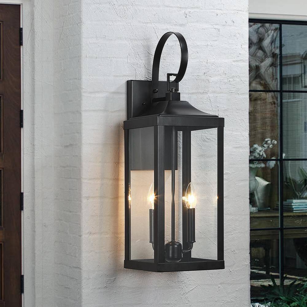 TRUE FINE Jefferson 2-Light 25.7 in. Black Large Outdoor Wall Lantern Sconce Light TD40021OT