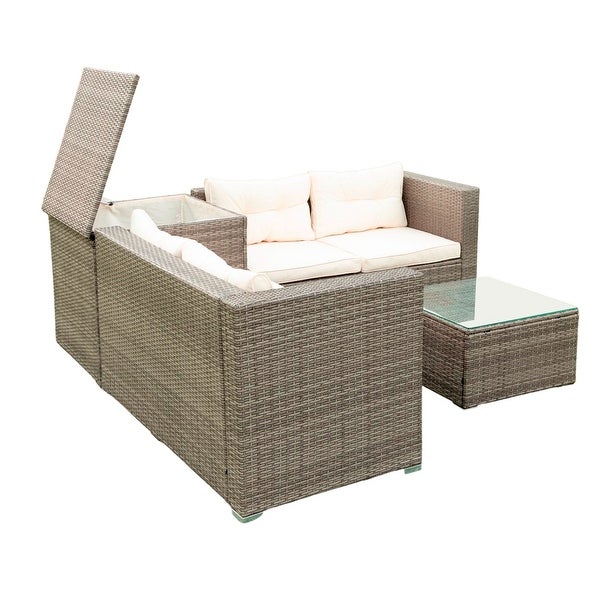 4 Piece Patio Sectional Wicker Rattan Sofa Set - Overstock - 35472909