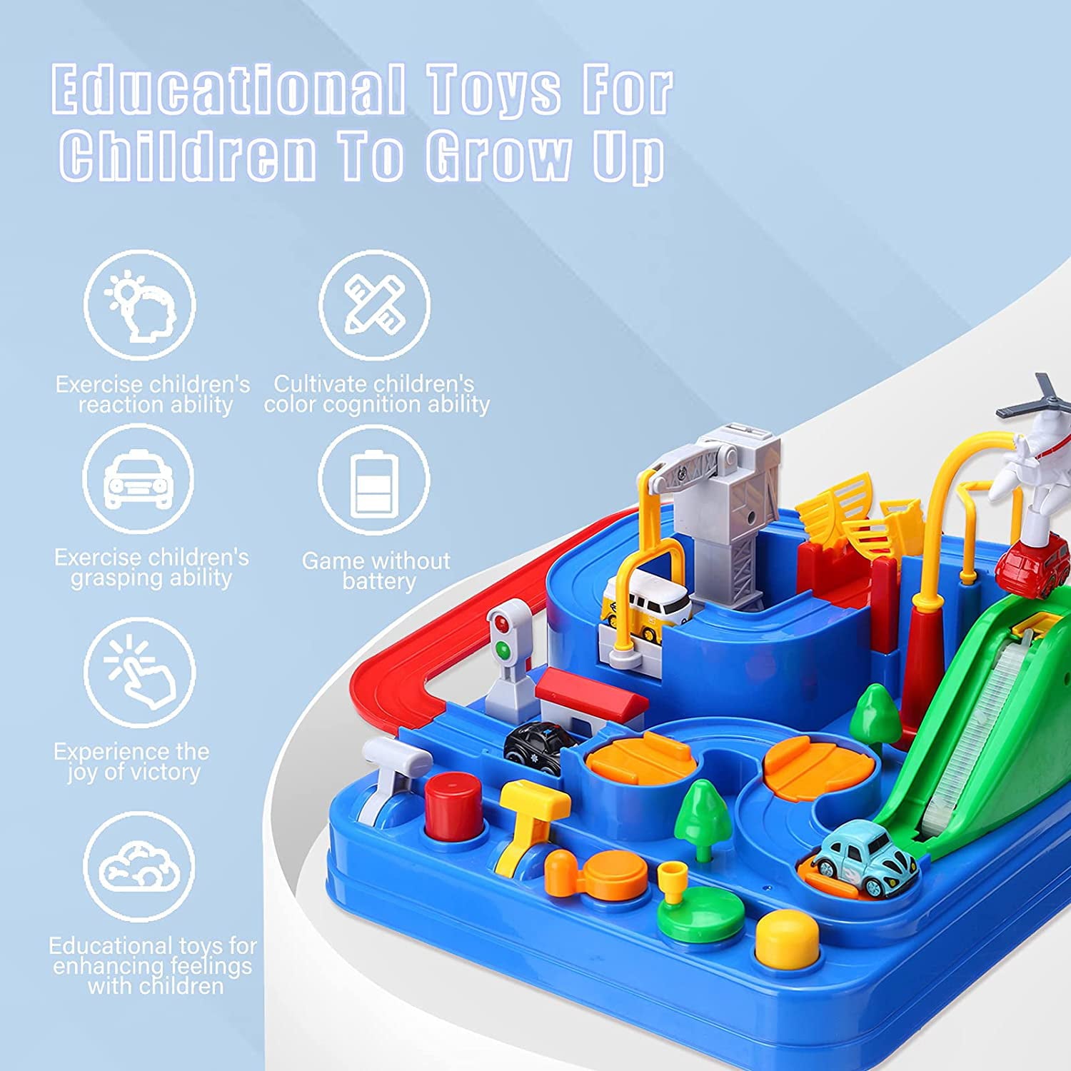 Adventure Race Car Tracks Toys for 3 4 5 6 Year Old Boys Parent-Child Interactive Racing Kids Game Set with Police car， Ambulance， School Bus， Taxi