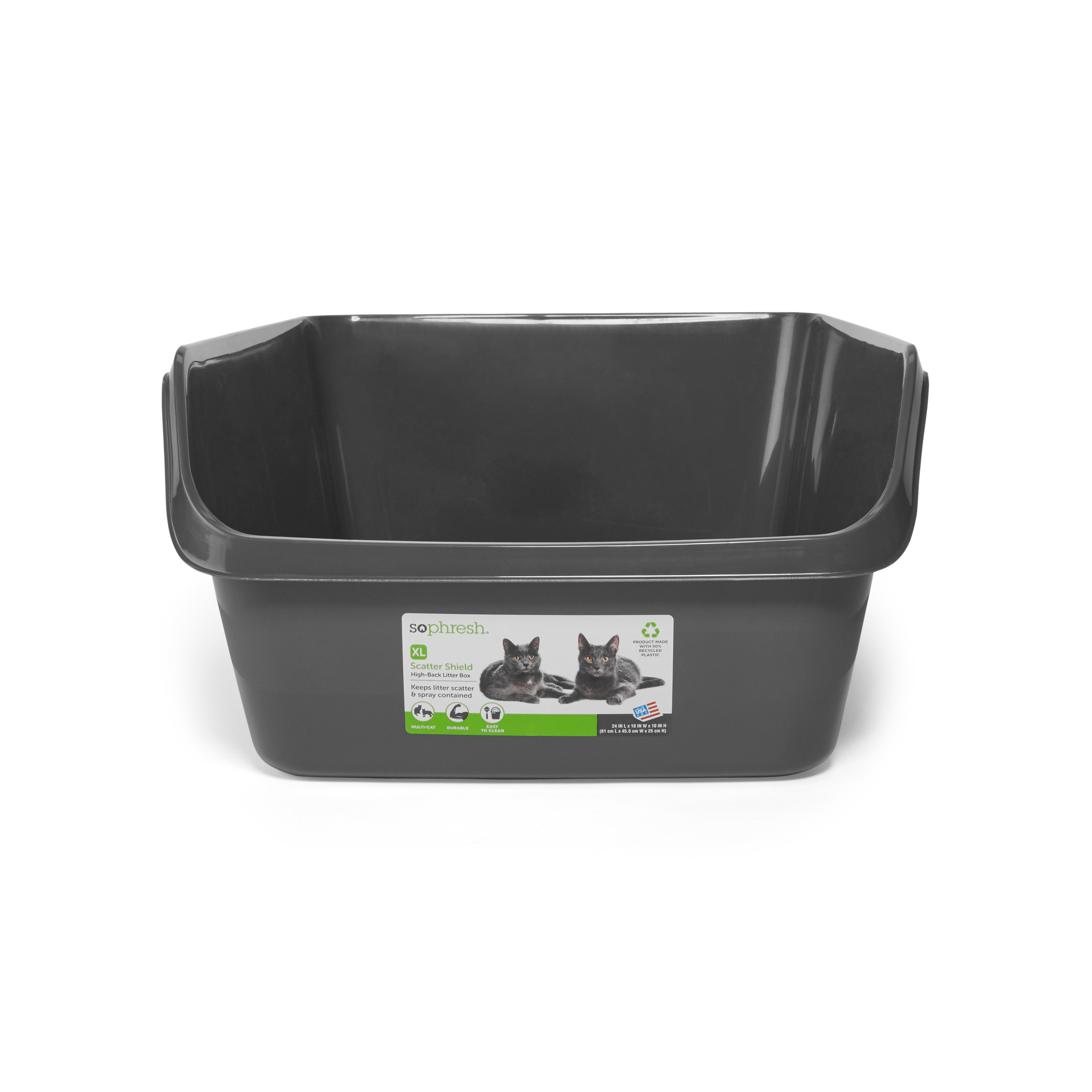 So Phresh Charcoal Shatter Shield High-Back Cat Litter Box， 24