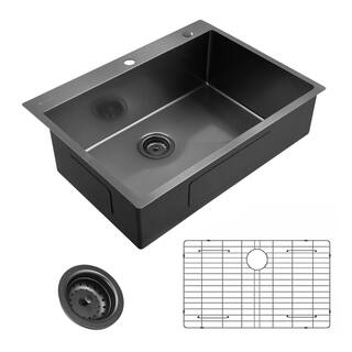 Glacier Bay 30 in. Gunmetal Black Stainless Steel Drop-inUndermount Single Bowl Kitchen Sink with Accessories ACS3022A1T