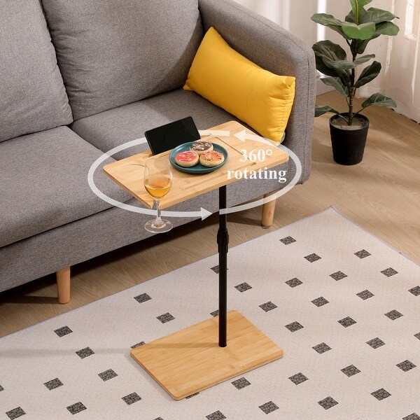 Rectangle Bamboo Metal Adjustable Height Multifunctional Sofa Side Table