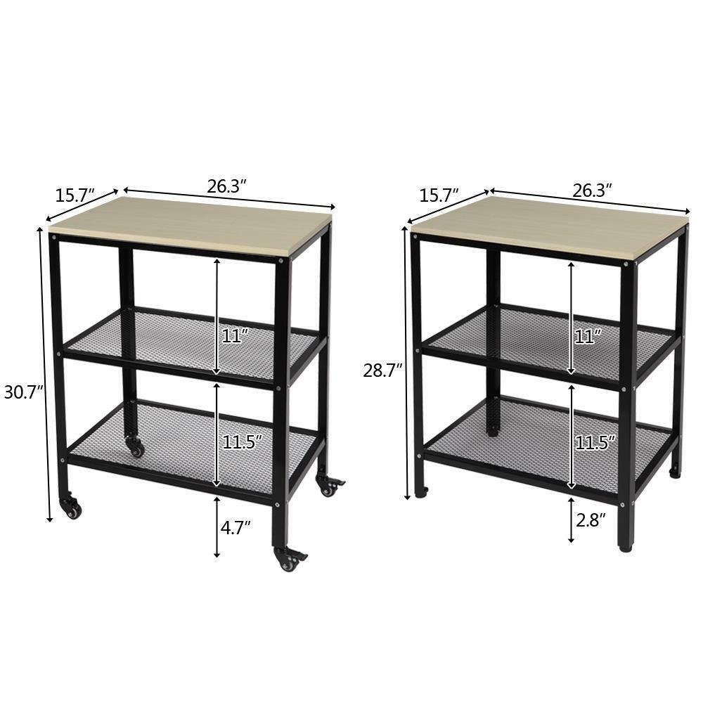 3-Tier Kitchen Serving Trolley Microwave Oven Utility Cart on Wheels Baker'sRack