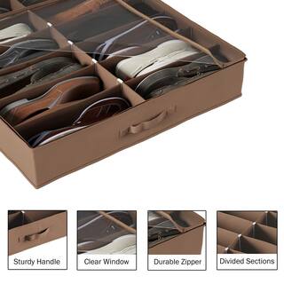 Everyday Home 27 in. x 24 in. 12-Pair Clear Plastic Zippered Cover Underbed Shoe Storage Organizer Set of 4 SH-BUND157