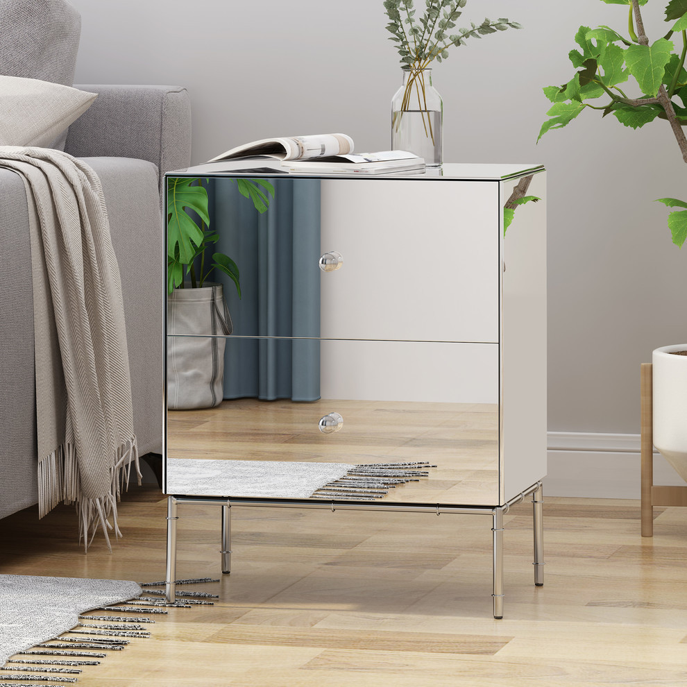 Althea Modern Mirrored 2 Drawer Cabinet   Asian   Accent Chests And Cabinets   by GDFStudio  Houzz