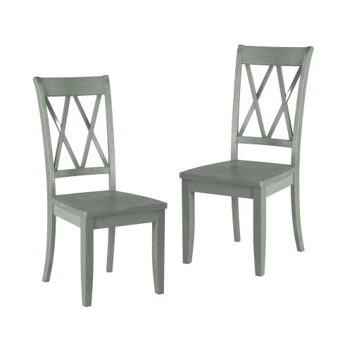 Casual Teal Finish Side Chairs Set of 2 Pine Venee...