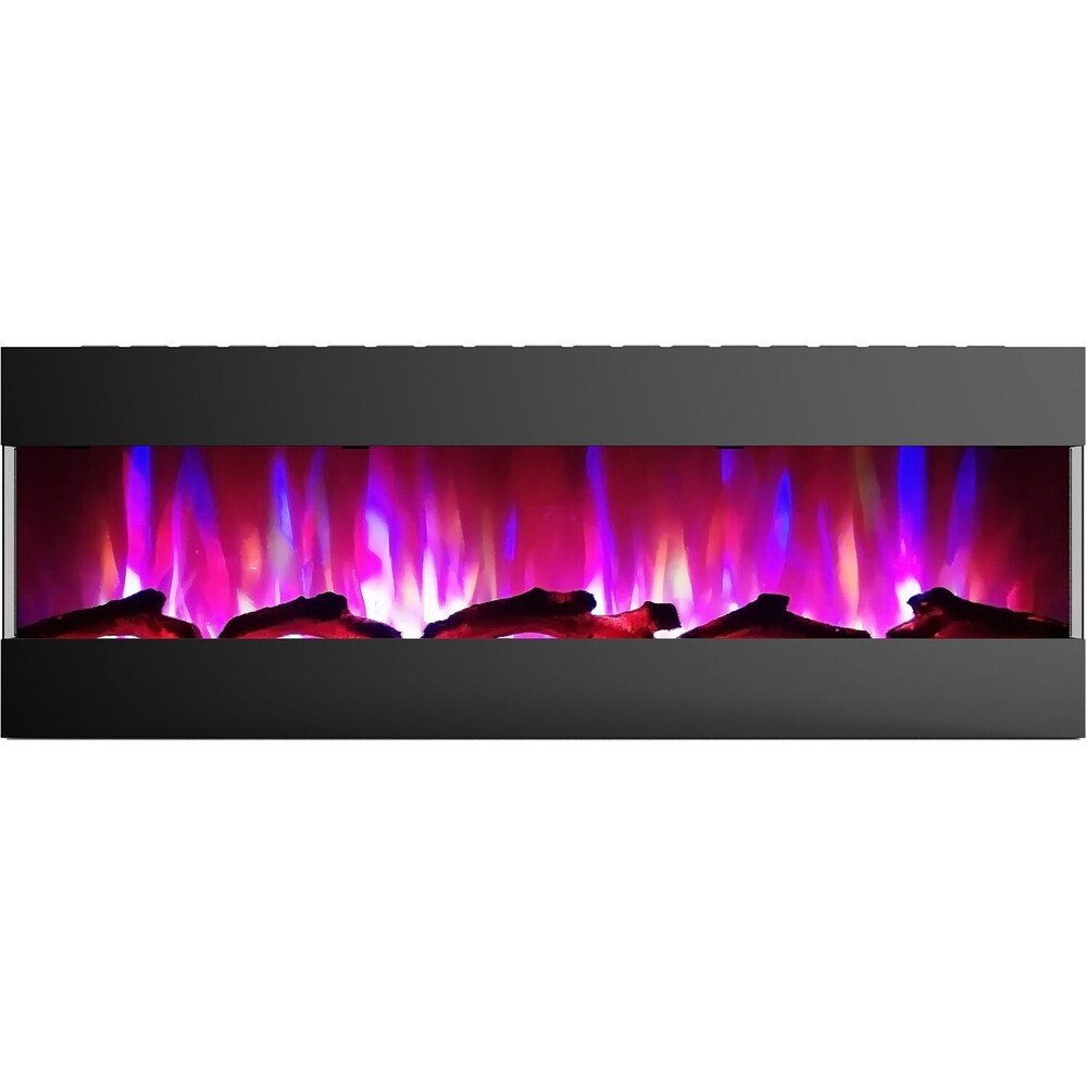 Hanover Fireside 60 In. Recessed/Wall Mounted Electric Fireplace with Logs and LED Color Changing Flame Display  Black   60 Inch