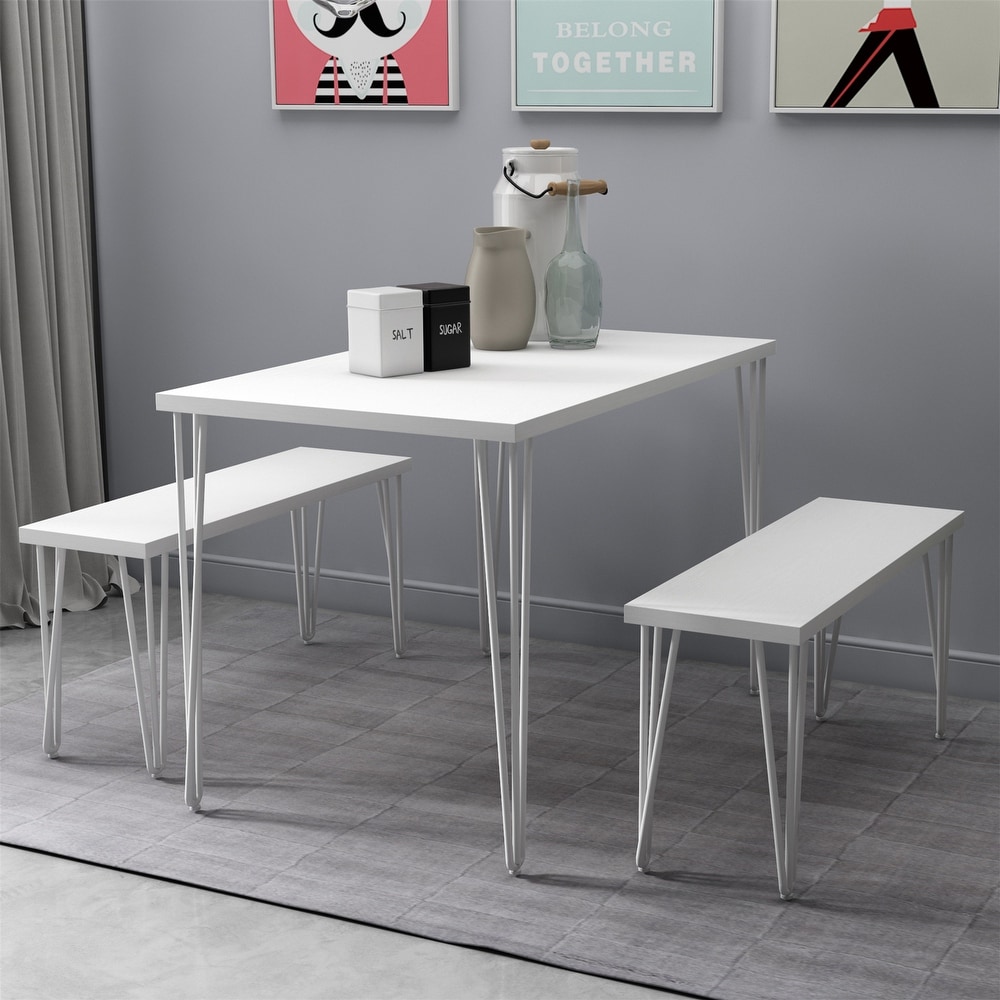 3 Piece Dining Table Set with 2 Benches  Thick Table/Bench Top