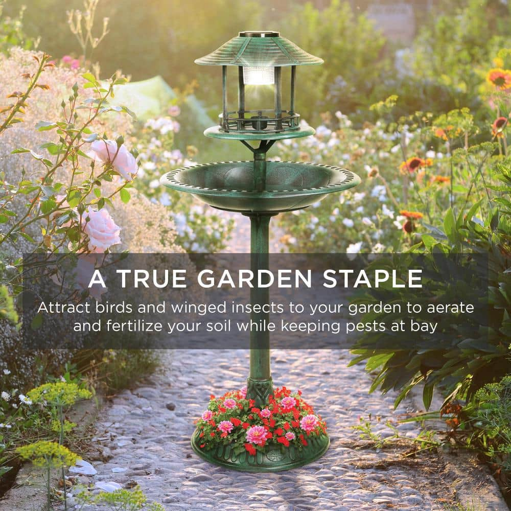 Best Choice Products Solar Green Pedestal Fountain Birdbath SKY5950