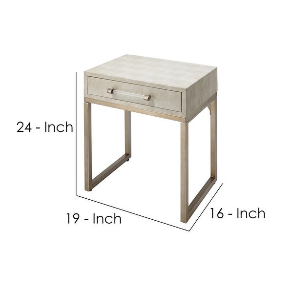 Side Table with One Drawer and Metal Base， White