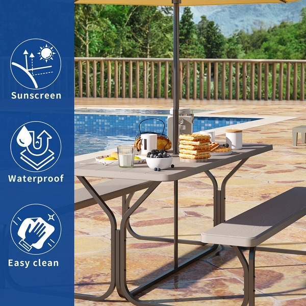 Moasis 6FT HDPE Outdoor Picnic Table Set Bench Set with Metal Base