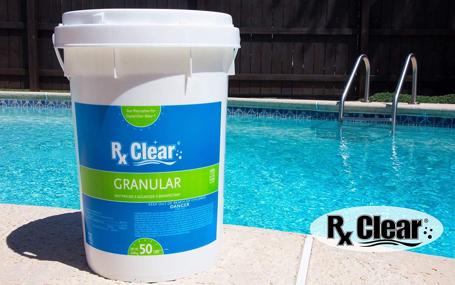 Rx Clear Granular Swimming Pool Chlorine - 100 lbs Bucket